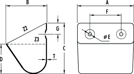 Continental buckets (DIN 15233) - drawing